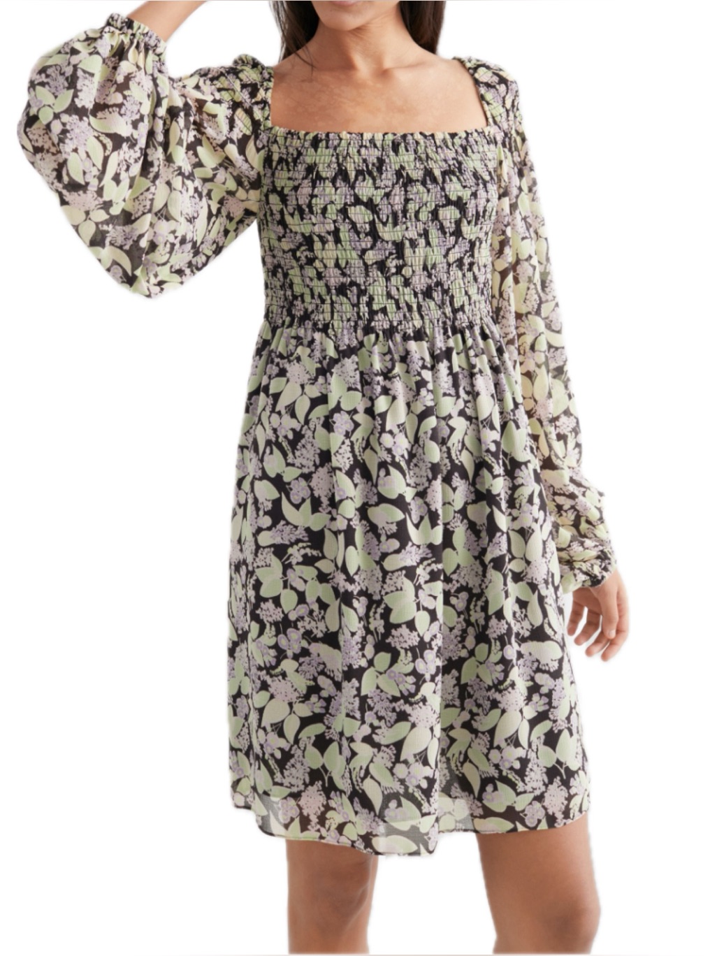 & Other Stories Voluminous Floral Smocked Dress In Lavender
